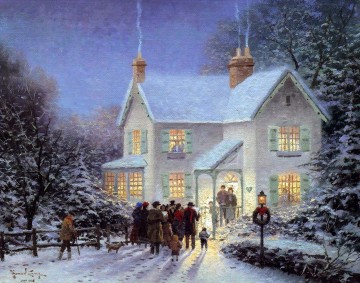 Artworks by 350 Famous Artists Painting - Evening Carolers Thomas Kinkade